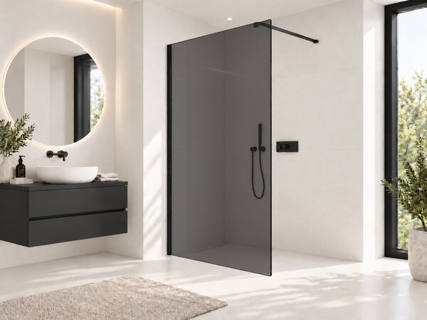CERANO - Sprchová zástena Walk-in Onyx Cube L/P - 8 mm - hranatá vzpera - matná čierna, grafitové sklo - 40x200 cm