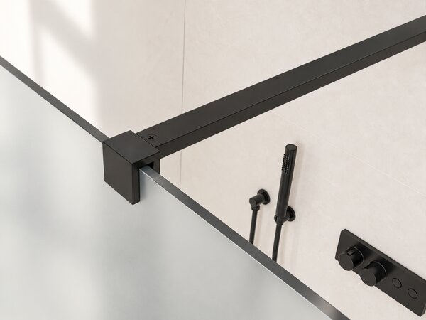 CERANO - Sprchová zástena Walk-in Onyx Cube Ľ/P - 8 mm - hranatá vzpera - čierna matná, mliečne sklo - 30x200 cm