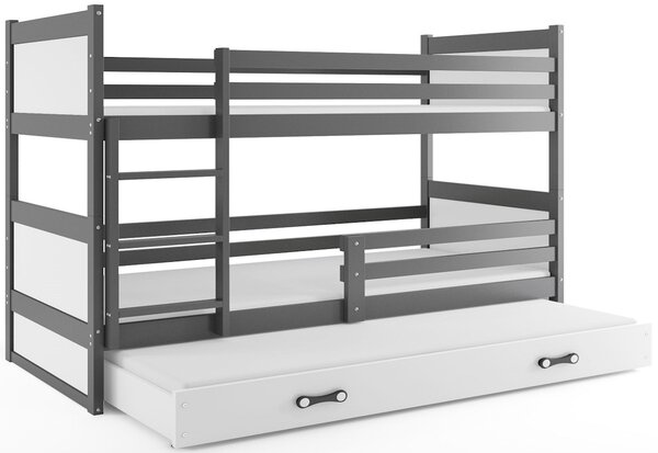 Poschodová posteľ RICO 3 COLOR + matrac + rošt ZDARMA, 90x200 cm, grafit,biela