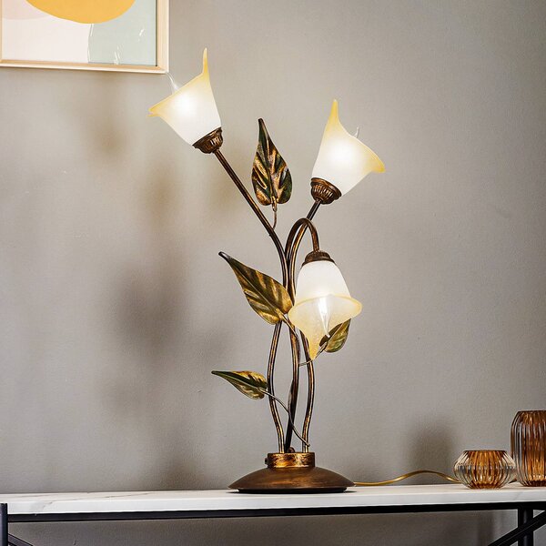 Stolová lampa Miranda 3-plameňová, bronzová, Hnedá / staromosadz, Obývacia izba / jedáleň, kov, Florentský