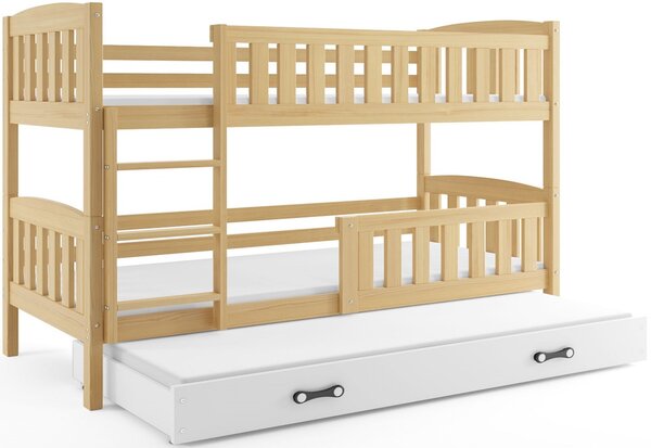Poschodová posteľ KUBUS 3 + matrac + rošt ZADARMO, 90x200, borovica, biela
