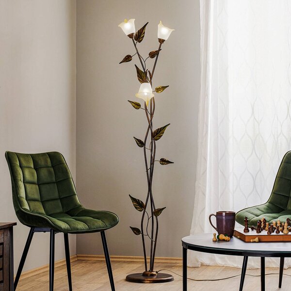 Stojacia lampa Miranda vo florentskom štýle, bronzová, Hnedá / staromosadz, Obývacia izba / jedáleň, kov, Florentský