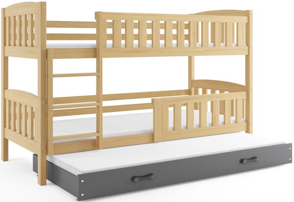 Poschodová posteľ KUBUS 3 + matrac + rošt ZADARMO, 90x200, borovica, grafitová
