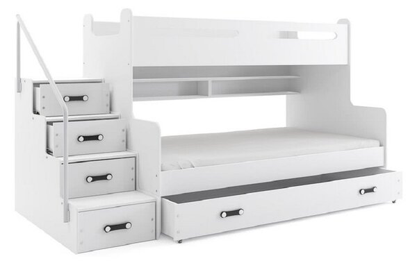 Poschodová posteľ MAX 3 COLOR + úložný priestor + matrac + rošt ZADARMO, 120x200, biely, biela