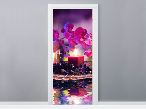 Fototapeta na dvere Štýlová kompozícia Orchidea a relax Materiál: Samolepiaca, Rozmery: 95 x 205 cm
