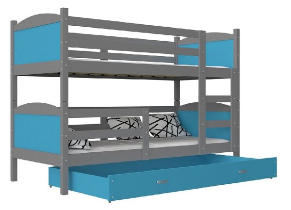 Detská poschodová posteľ MATES 2 COLOR, 190x80 cm, šedý/modrý
