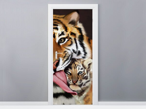 Fototapeta na dvere Tiger a tigrík Materiál: Samolepiaca, Rozmery: 95 x 205 cm