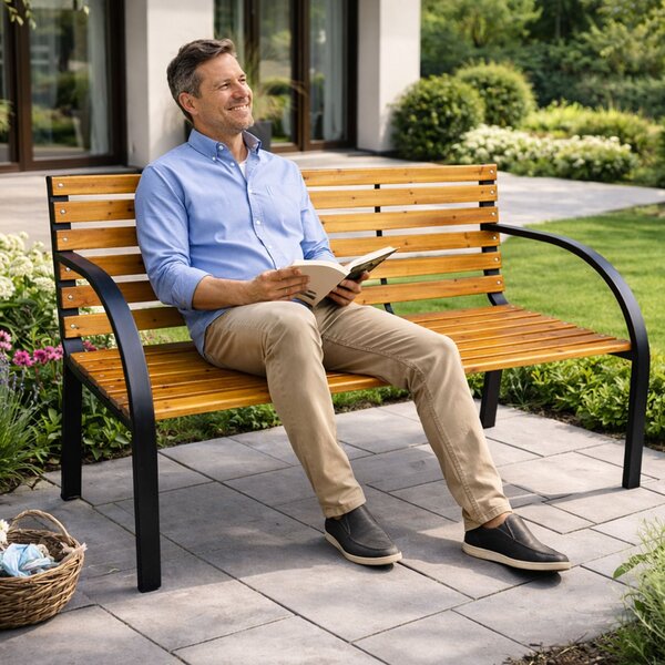 Ak furniture Záhradná lavička DALIA čierna/jedľové drevo