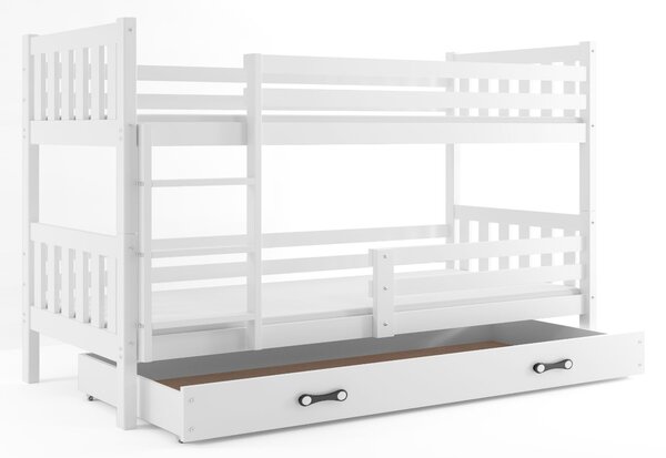 Poschodová posteľ RINOCO 2 + úložný priestor + matrac + rošt ZADARMO, 190x80 cm, biela, biela