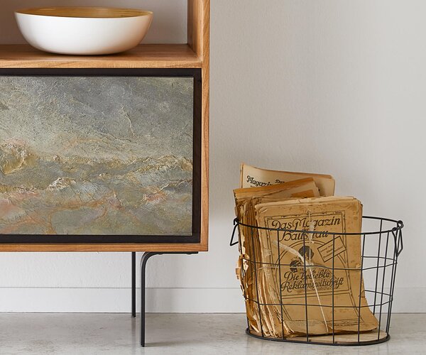 DELIFE Skriňa Juwelo 88x135 cm akácia prírodná so kamennou dyhou