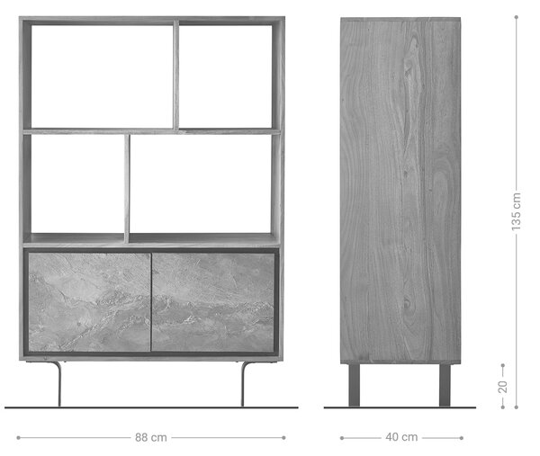 DELIFE Skriňa Juwelo 88x135 cm akácia prírodná so kamennou dyhou