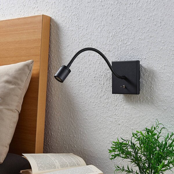 Lindby LED nástenné svietidlo Mayar, 2ks, čierne, lampa na čítanie, 11 cm