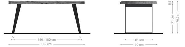 DELIFE Jedálenský stôl Edge 180x90 XL akácia prírodná kov šikmý Live-Edge