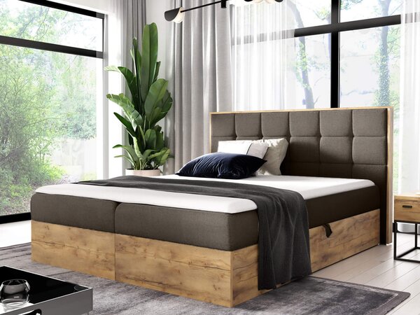 Wilsondo Čalúnená boxspring manželská posteľ WOOD 1 s úložným priestorom - hnedá Paros Rozmer: 140x200