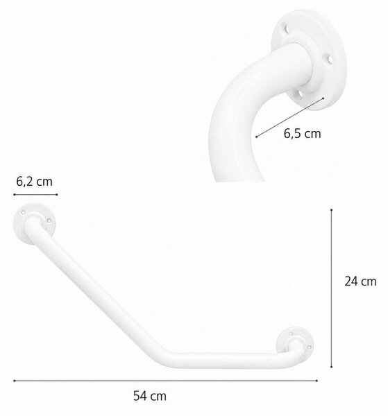 Erga Foxi, rohové kúpeľňové madlo pre seniorov 54cm, biela matná, ERG-YKA-P.FOXI-WHT