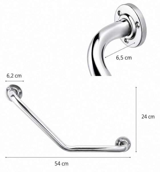 Erga Foxi, rohové kúpeľňové madlo pre seniorov 54cm, chrómová, ERG-YKA-P.FOXI-CHR