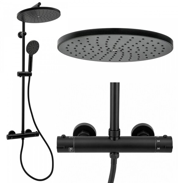 Erga Dubaj, sprchový set s termostatickou batériou a hlavovou sprchou 30 cm, čierna matná, ERG-YKA-BP.DUBAJ-THERM-30-BLK
