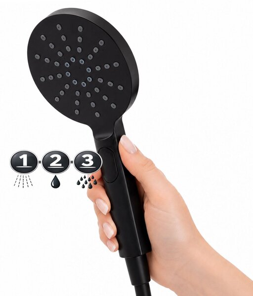 Erga Dubaj, sprchový set s termostatickou batériou a hlavovou sprchou 30 cm, čierna matná, ERG-YKA-BP.DUBAJ-THERM-30-BLK
