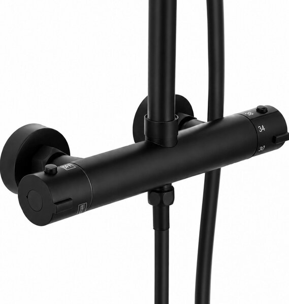 Erga Dubaj, sprchový set s termostatickou batériou a hlavovou sprchou 30 cm, čierna matná, ERG-YKA-BP.DUBAJ-THERM-30-BLK