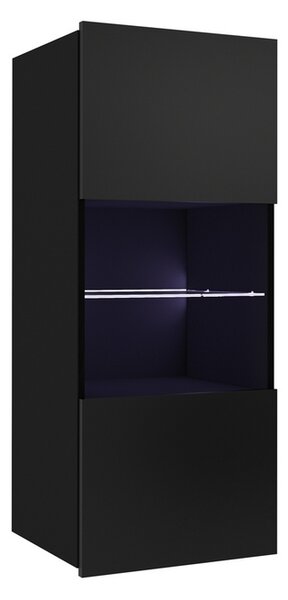 Závesná vitrína CALABRINI, čierna/čierny lesk, + biele LED