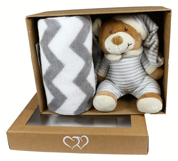 Detský set deka 75x90 cm s hračkou šedý medvedík