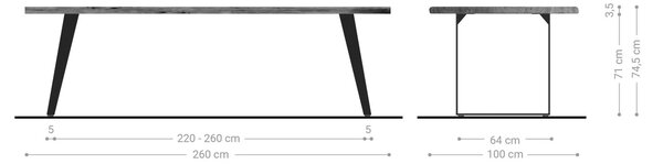 DELIFE Jedálenský stôl Edge 260x100 akácia prírodná kov skosený Live-Edge