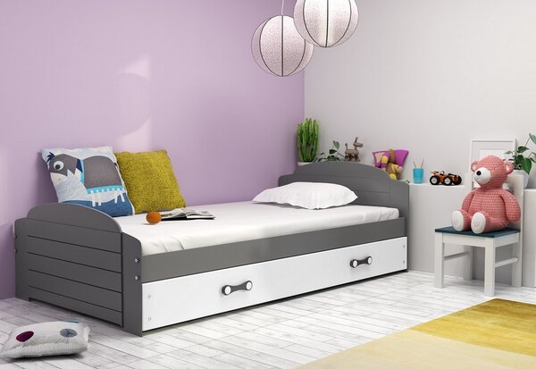Detská posteľ LILI P2 + matrac + rošt ZADARMO, 90x200, grafit, biela