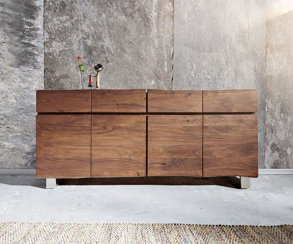 DELIFE Komoda Live-Edge 172 cm akácia hnedá 4 dvierka 4 zásuvky