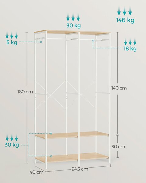 OTVORENÁ ŠATNÍKOVÁ SKRIŇA, 94,5/180/40 cm - Skrine, Online Only