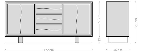 DELIFE Komoda Live-Edge 172 cm akácia hnedá 3 zásuvky 4 dvierka