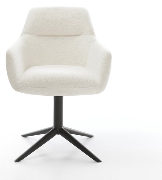 DELIFE Jedálenská stolička Pejo-Flex bouclé mäkký béžová čierna krížová podstava 360° otočný hojdacia funkcia vrecková pružina