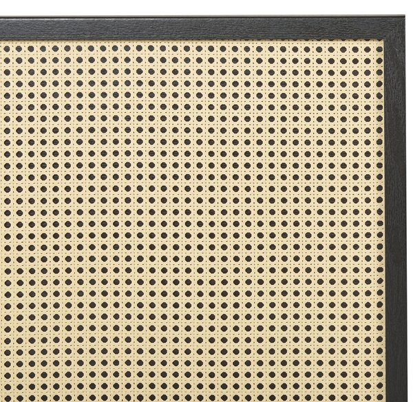 Posteľ čierna svetlé drevo 140 x 200 cm ratan drevotrieska s roštom minimalistický boho štýl spálňa