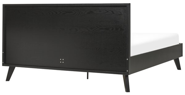 Posteľ čierna svetlé drevo 160 x 200 cm ratan drevotrieska s roštom minimalistický boho štýl spálňa