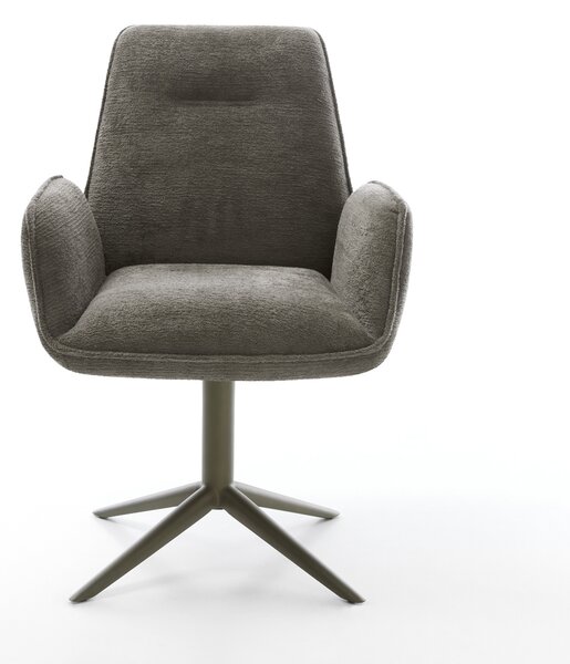 DELIFE Jedálenská stolička Zoa-Flex bouclé mäkký tmavobéžová podstava efekt titan 360° otočný hojdacia funkcia vrecková pružina