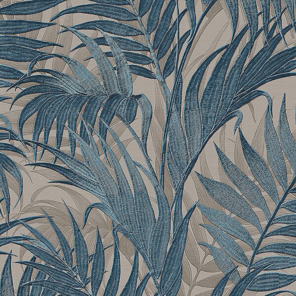 Luxusná sivo-modrá vliesová tapeta, palmové listy GR322108, Grace, Design ID