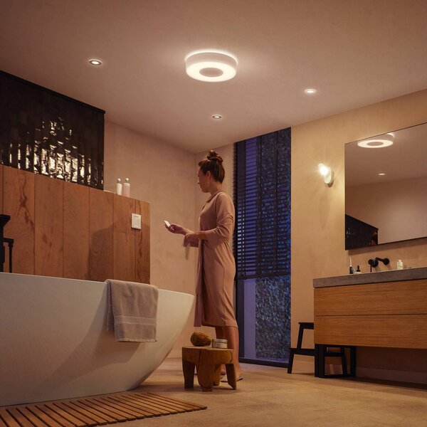 Philips Hue Xamento LED stropné svetlo biele 38 cm, Biela / opálová, Kúpeľňa, kov, Moderný, Závesné svietidlo