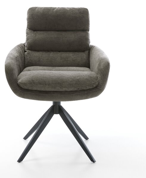 DELIFE Jedálenská stolička Abelia-Flex s opierkami bouclé mäkký tmavobéžová krížová podstava široká čierna otočný 360° hojdacia funkcia