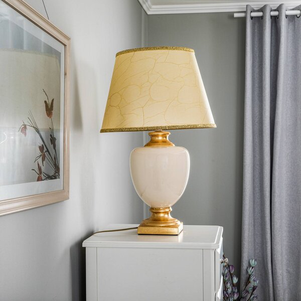 Stolová lampa Mozart v slonovinovej/zlatej farbe, Krémová / jantárovo žltá, Obývacia izba / jedáleň, Keramický, Starožitný, Stojacie svietidlo