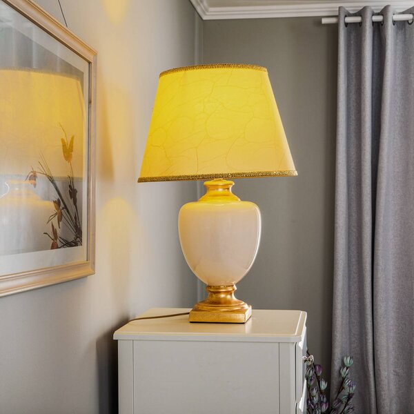 Stolová lampa Mozart v slonovinovej/zlatej farbe, Krémová / jantárovo žltá, Obývacia izba / jedáleň, Keramický, Starožitný, Stojacie svietidlo