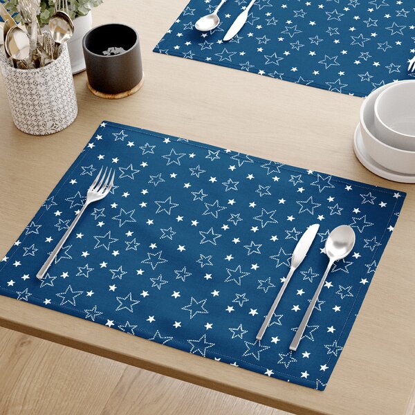 Goldea prestieranie na stôl 100% bavlnené plátno - biele hviezdičky na modrom - sada 2ks 30 x 40 cm