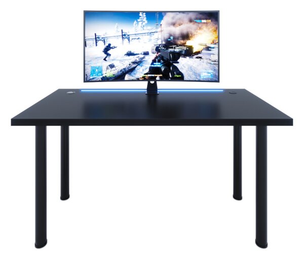 Počítačový herný stôl CODE X2 s LED, 135x73-76x65, čierna/čierne nohy + USB HUB