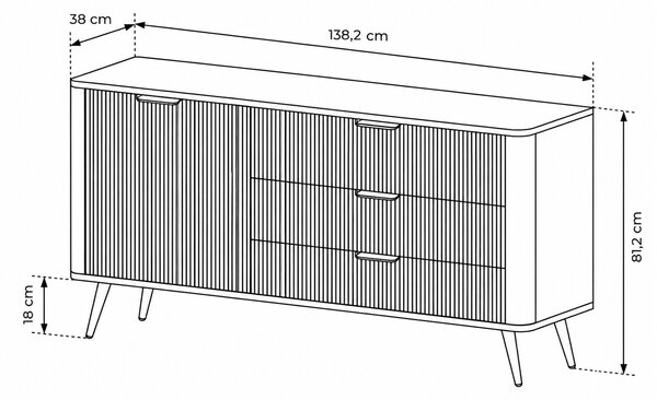 KOMODA TREVISO D3S BIELA 138 cm