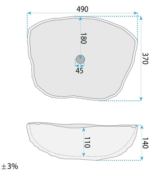 Rea Isla Venice, umývadlo na dosku 490x370x140 mm, imitácia kameňa-šedá, REA-U3513