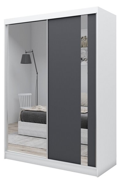 Skriňa s posuvnými dverami a zrkadlom GRACJA, 160x216x61, biela/grafit