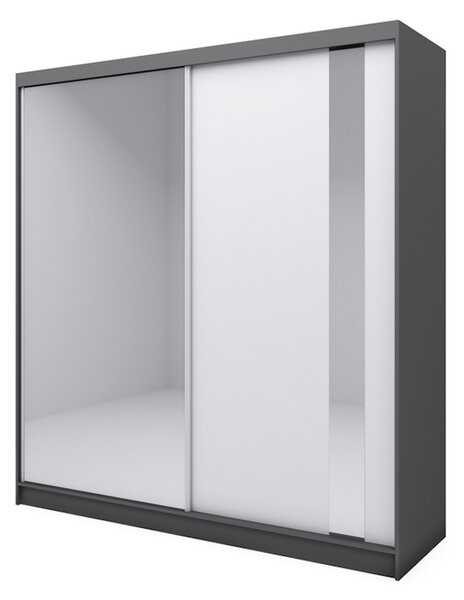 Skriňa s posuvnými dverami a zrkadlom GRACJA, 200x216x61, biela/grafit