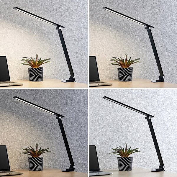 Prios Tamarin stolná LED lampa stmievateľná čierna, Čierna, Pracovňa / Kancelária, Plast, Moderný, Stolová lampa