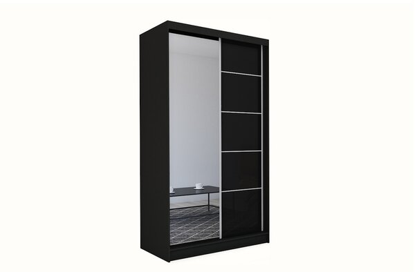 Skriňa s posuvnými dverami a zrkadlom ELVIRA, čierna, 150x216x61