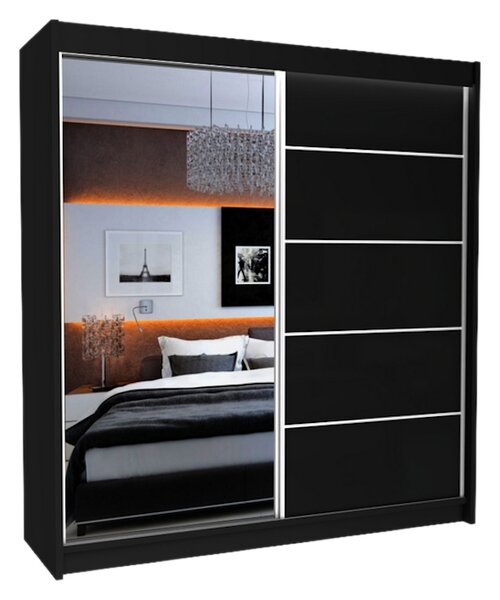 Skriňa s posuvnými dverami a zrkadlom ELVIRA, čierna, 200x216x61