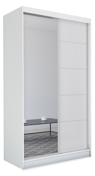 Skriňa s posuvnými dverami a zrkadlom MAKIRA, biela, 150x216x61
