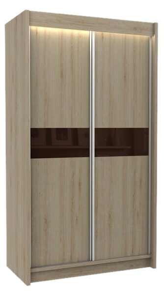 Skriňa s posuvnými dverami TANNA, sonoma/hnedé sklo, 120x216x61